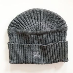 Timberland Charcoal Gray Ribbed Logo Cuff Beanie